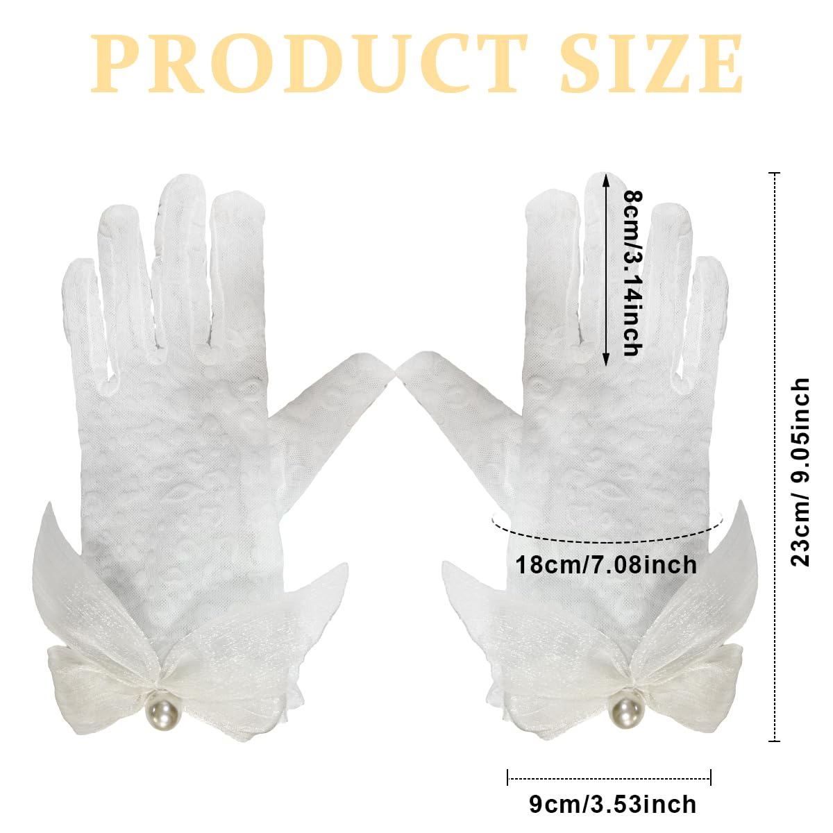 PALAY Wedding Gloves for Bride with 10.5 in Length and Elastic Cuffs | White Lace Floral Design