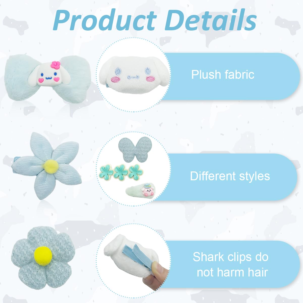 PALAY® 8Pcs Kawaii Hair Clips for Girls Cute Sanrio Cinnamoroll Hair Barrettes for Girls 8 Designs Kawaii Girls Hair Clips Plush Sanrio Cinnamoroll Hair Clips Flower Clips for Girls