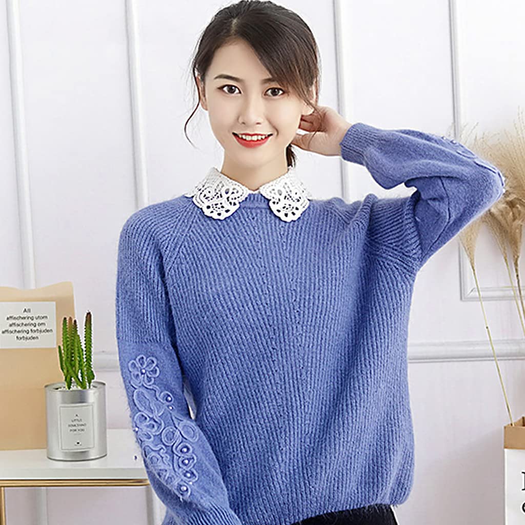 PALAY Women's Fake Collar for Shirt with Lace Edging and 4 Button Design White Nylon | One Size 40cm