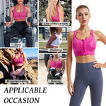 PALAY Sports Bra for Women with Front Zip Racerback Support and Pink Polyester Fabric