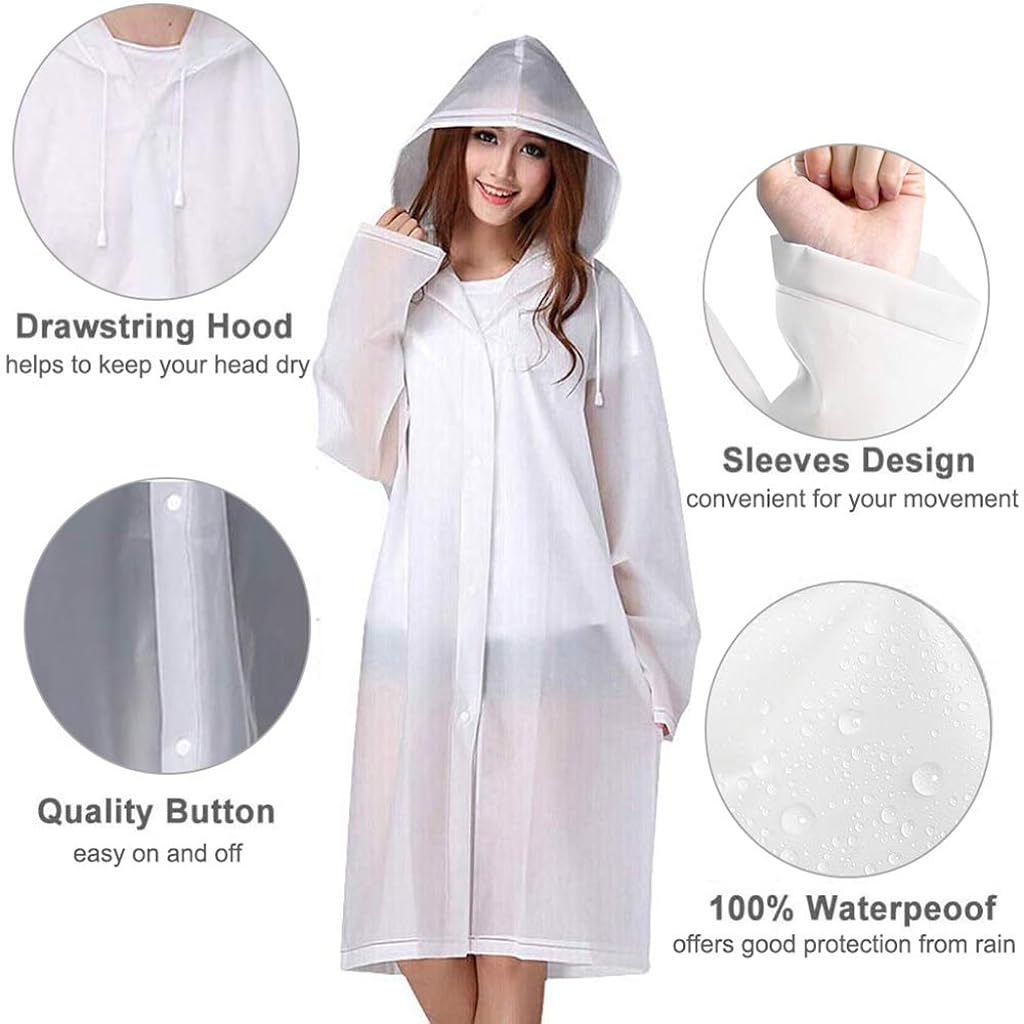 PALAY® 2Pcs Rain Ponchos for Adults Reusable, EVARaincoats with Hood for Women and Men Rain Ponchos for Camping, Hiking, Music Festival, Outdoor Activities (white)