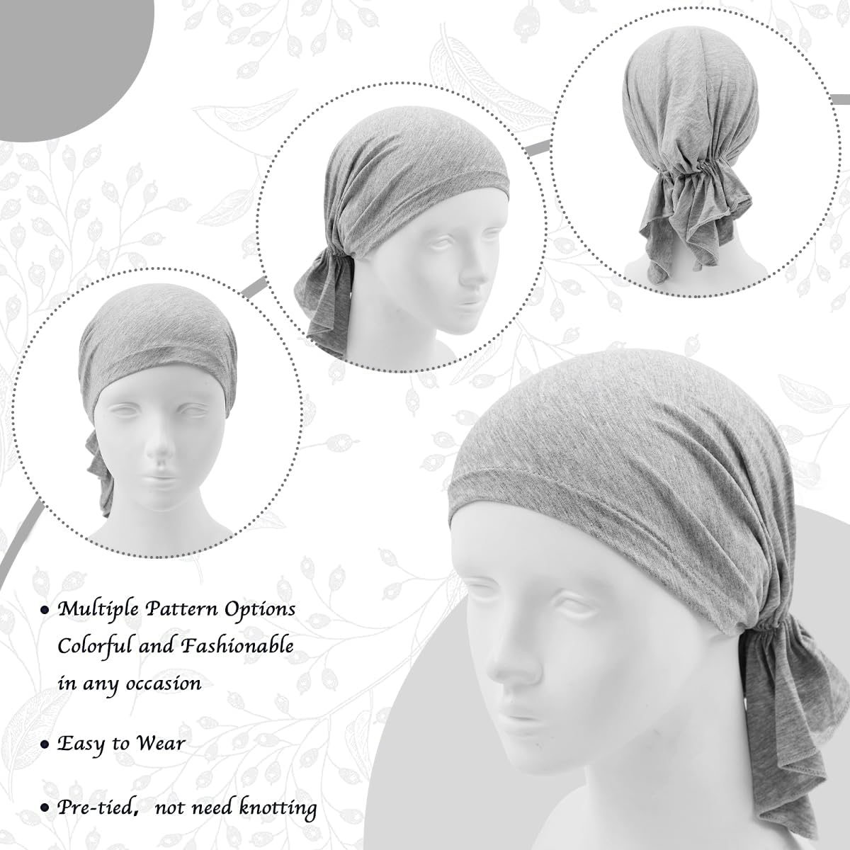 PALAY Stretchy Head Scarf for Women with Pre-Tied Wrap and Soft Modal Cotton | 2 PCS Grey