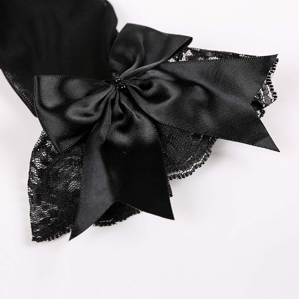 PALAY Lace Gloves for Women featuring 25 cm Short Design with Cute Wrist Bowknot | Elegant Bridal and Party Mittens