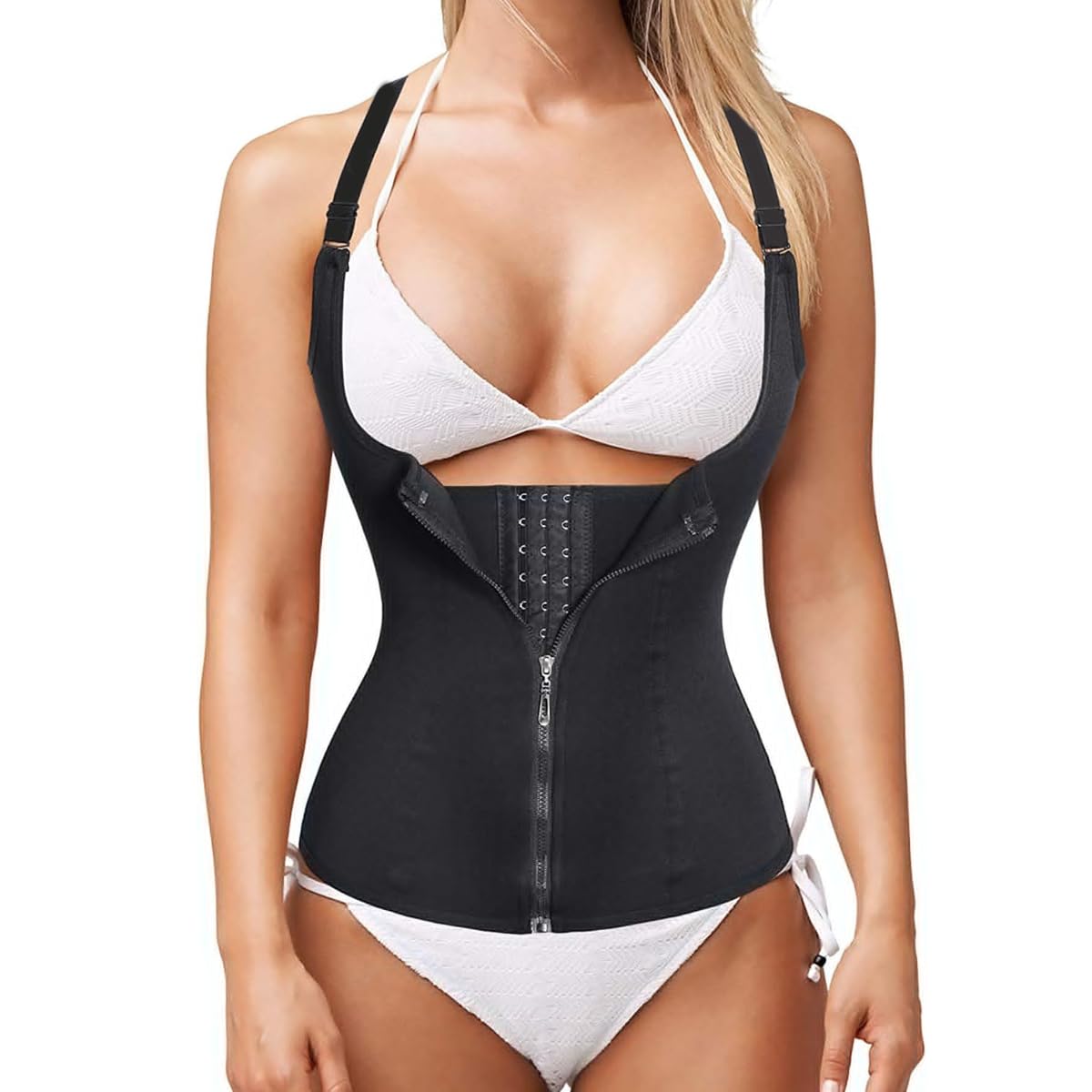 PALAY Waist Trainer for Women with 3 Row Buckle and Double Layer Zipper, Neoprene XXL Black | Postpartum Support and Workout Shapewear