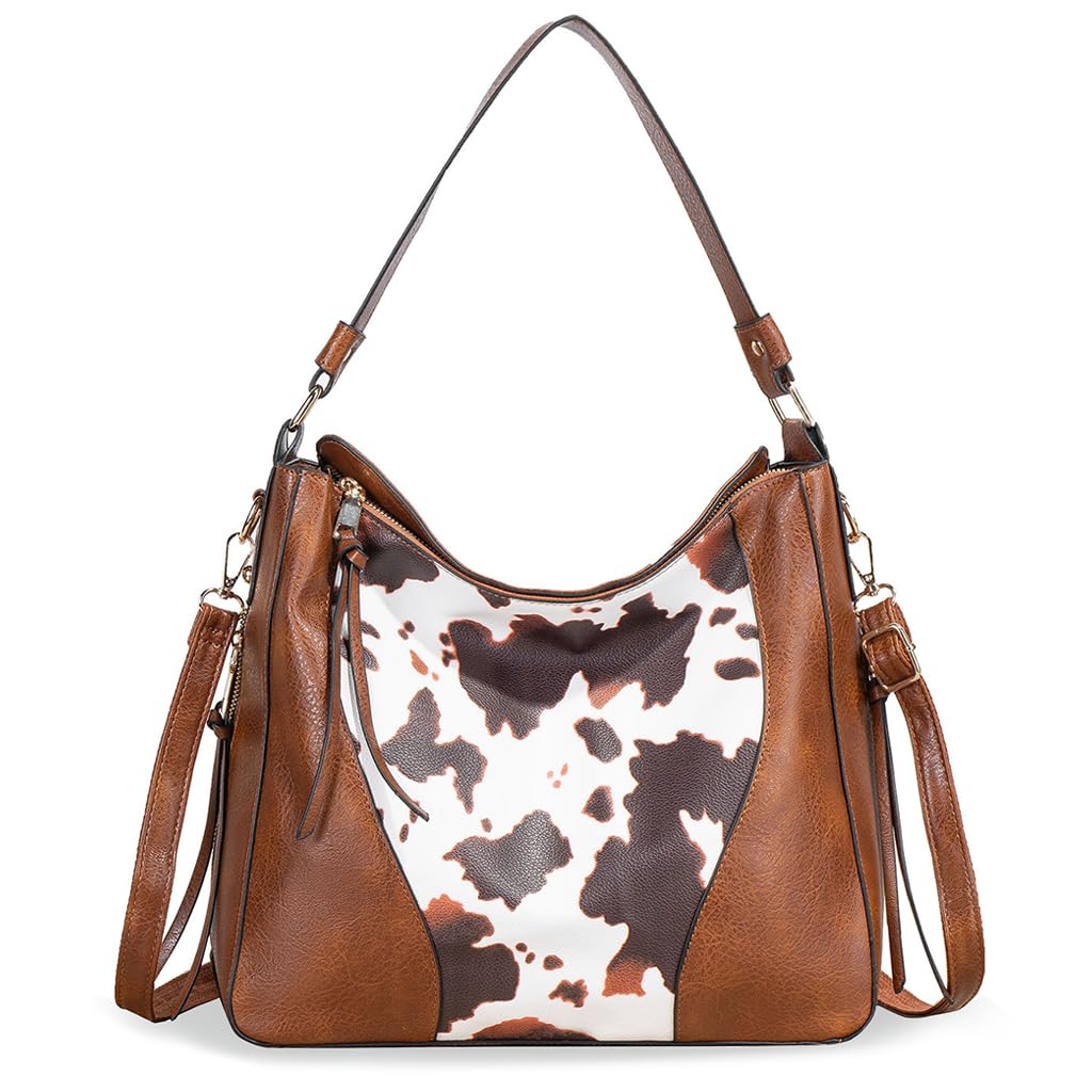 PALAY Shoulder Bag for Women with Removable Crossbody Strap and 31x13x29cm Soft PU Leather | Vintage Brown Spot Patch Tote for Daily Use