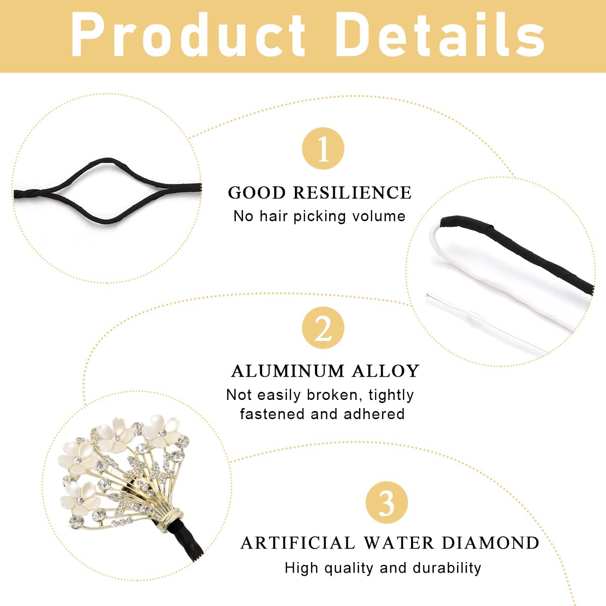 PALAY Juda Hair Bun Accessories for Women with Hidden Wire & White Floral Rhinestones | Quick Bun Maker for Daily and Party Hairstyles