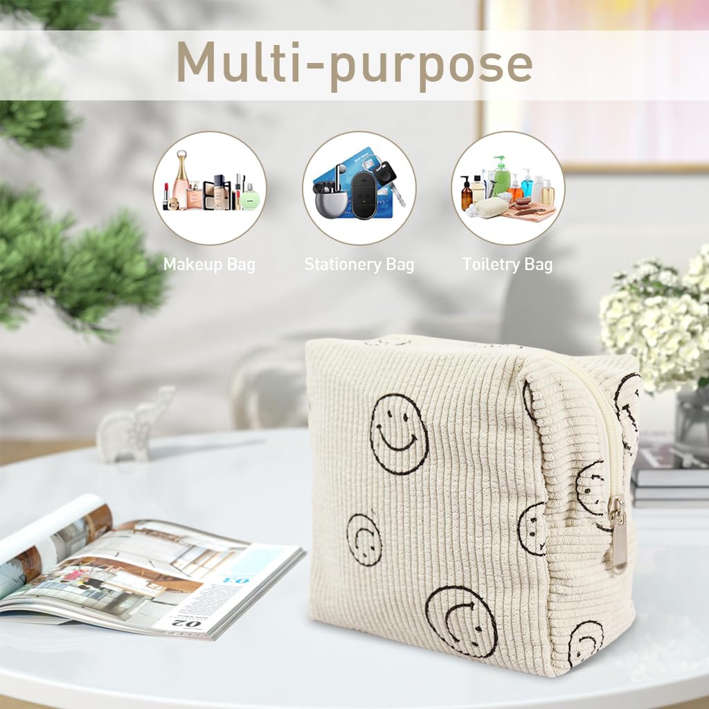 Palay Small Makeup Pouch for Travel with Secure Zipper Closure 18x9x13 cm Beige | Corduroy