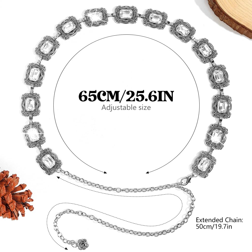 PALAY Belt for Women featuring Adjustable Chain Fit and Crystal Alloy Design | Silver Boho Waist Chain