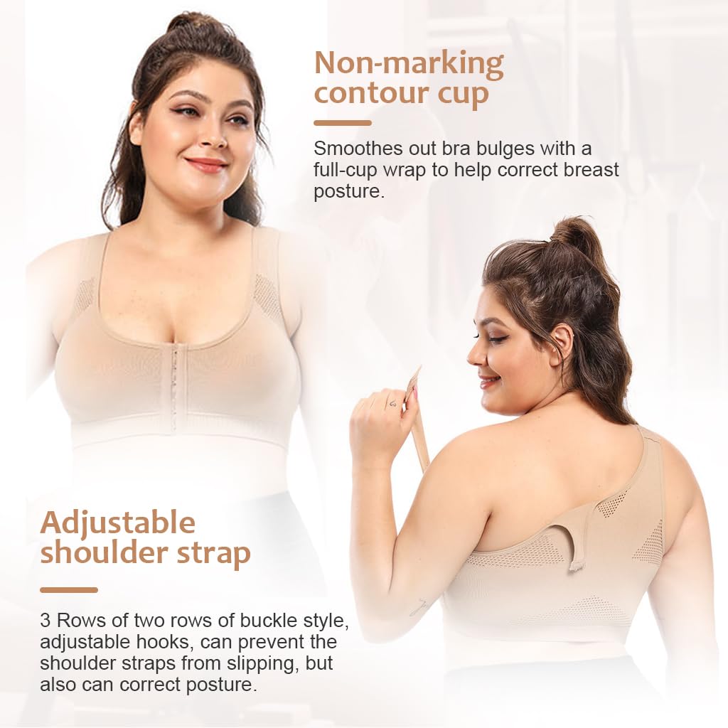 PALAY Zip Front Sports Bra for Women with Adjustable Front and Shoulder Buckles | Breathable Nylon Plus Size Support 80–85 cm