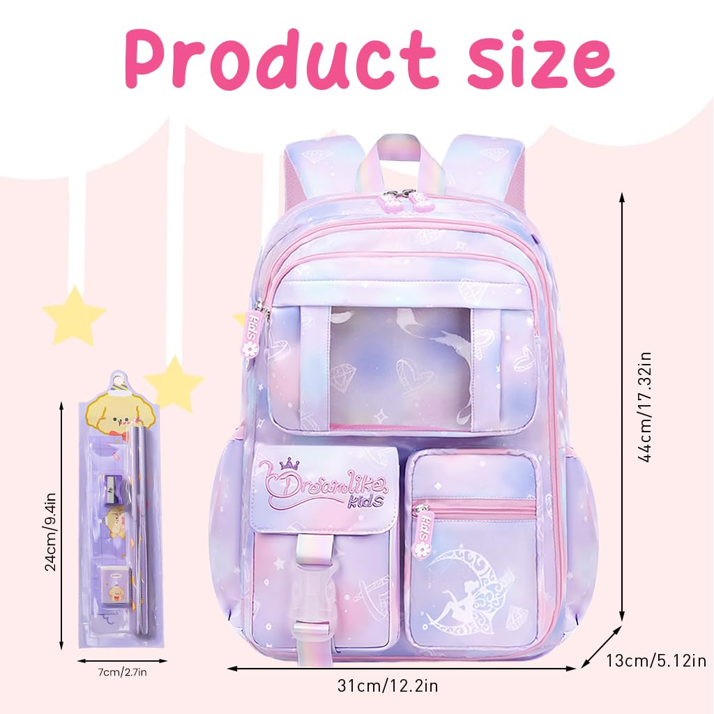 PALAY School Bag for Girls featuring 2 Main Compartments and Padded Straps | Purple Backpack