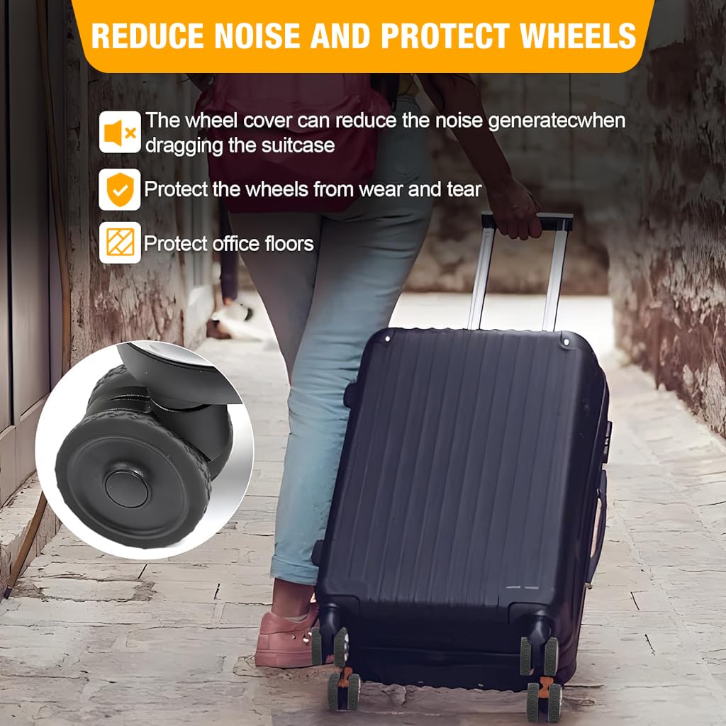 PALAY Luggage Wheel Silicone Protector Cover Set 16pcs for 2in Wheels | Black Silent Shock Proof