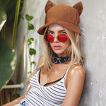 PALAY Bucket Hat for Women featuring Cat Ears and Adjustable 22‑22.8 in Fit | Brown Sun Cap