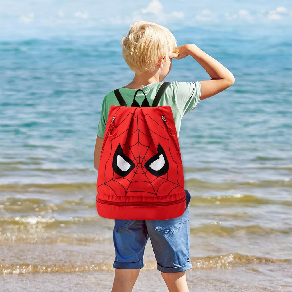 PALAY® Swimming Bag for Kids Spider Man Print Shoulder Bag for Kids Large Capacity Backpack for Boys Girls Wet Dry Separation Beach Bag