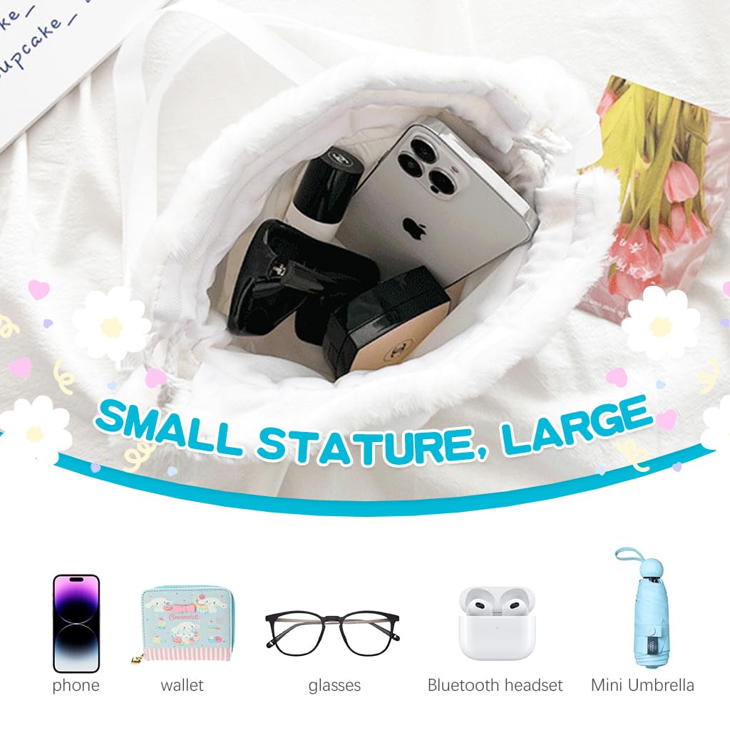 PALAY Cinnamoroll Plush Tote Bag with Drawstring Closure for Girls | Soft Plush Purse