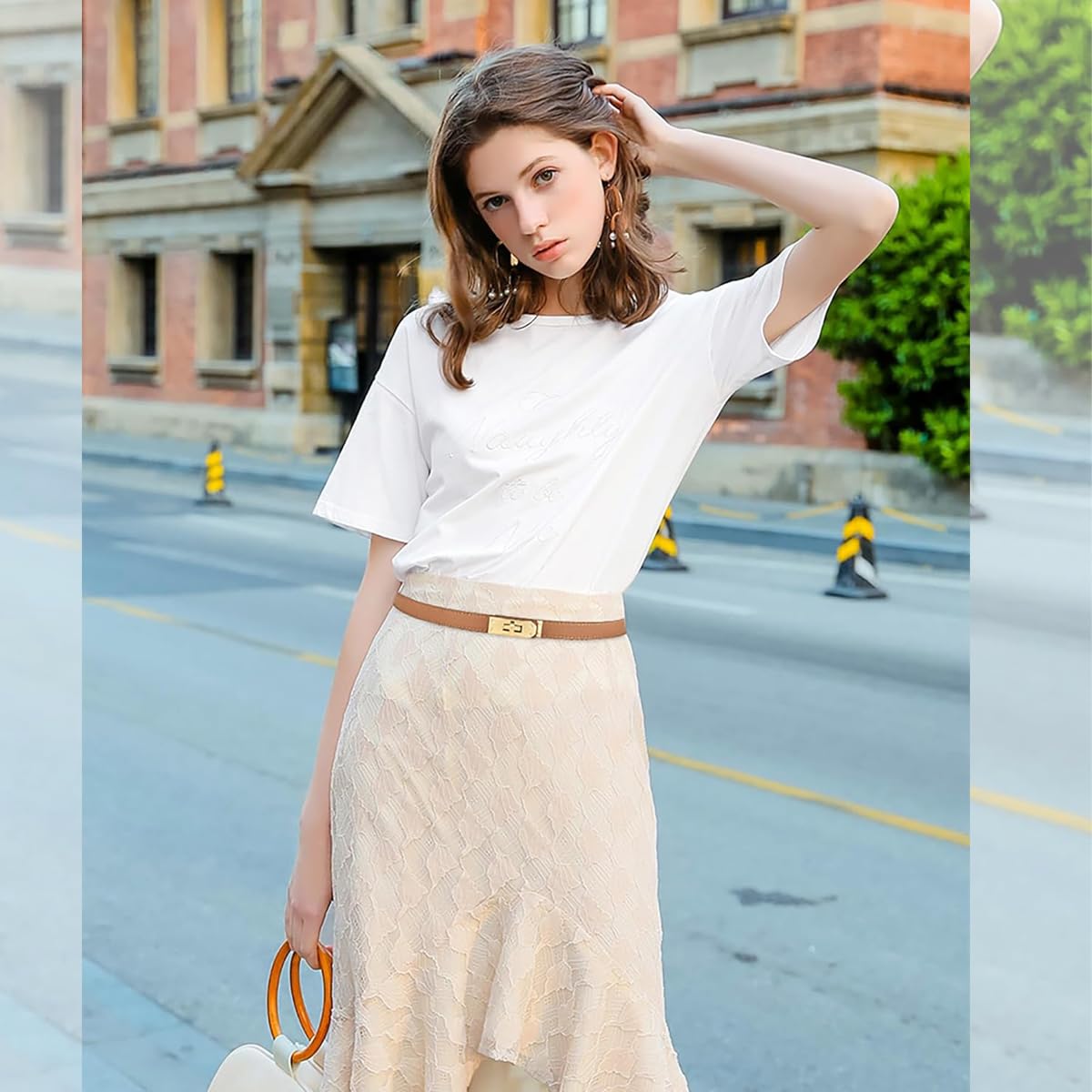 PALAY Waist Belt for Women with Alloy Turn Lock Buckle Brown PU Leather Fit 65–105cm