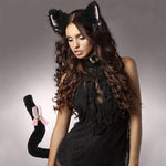 PALAY® Cat Ears Headband for Women Girls - Furry Fox Ears Hair Band, Lace Neck Choker & Fur Tail Set, Bow Bells Headwear Hair Hoop Anime Cosplay Costumes for Halloween Party