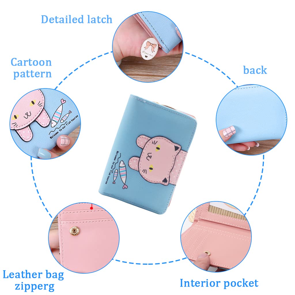 PALAY Small Wallet for Women with 6 Card Slots and Zipper Coin Pocket in Blue | Cute Gift for Girls