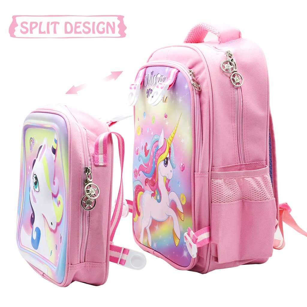 PALAY® 2 in 1 Unicorn Backpack Messenger Bag 16'' Cartoon School Backpack for Girls Gift for Kids Primary (Pink)