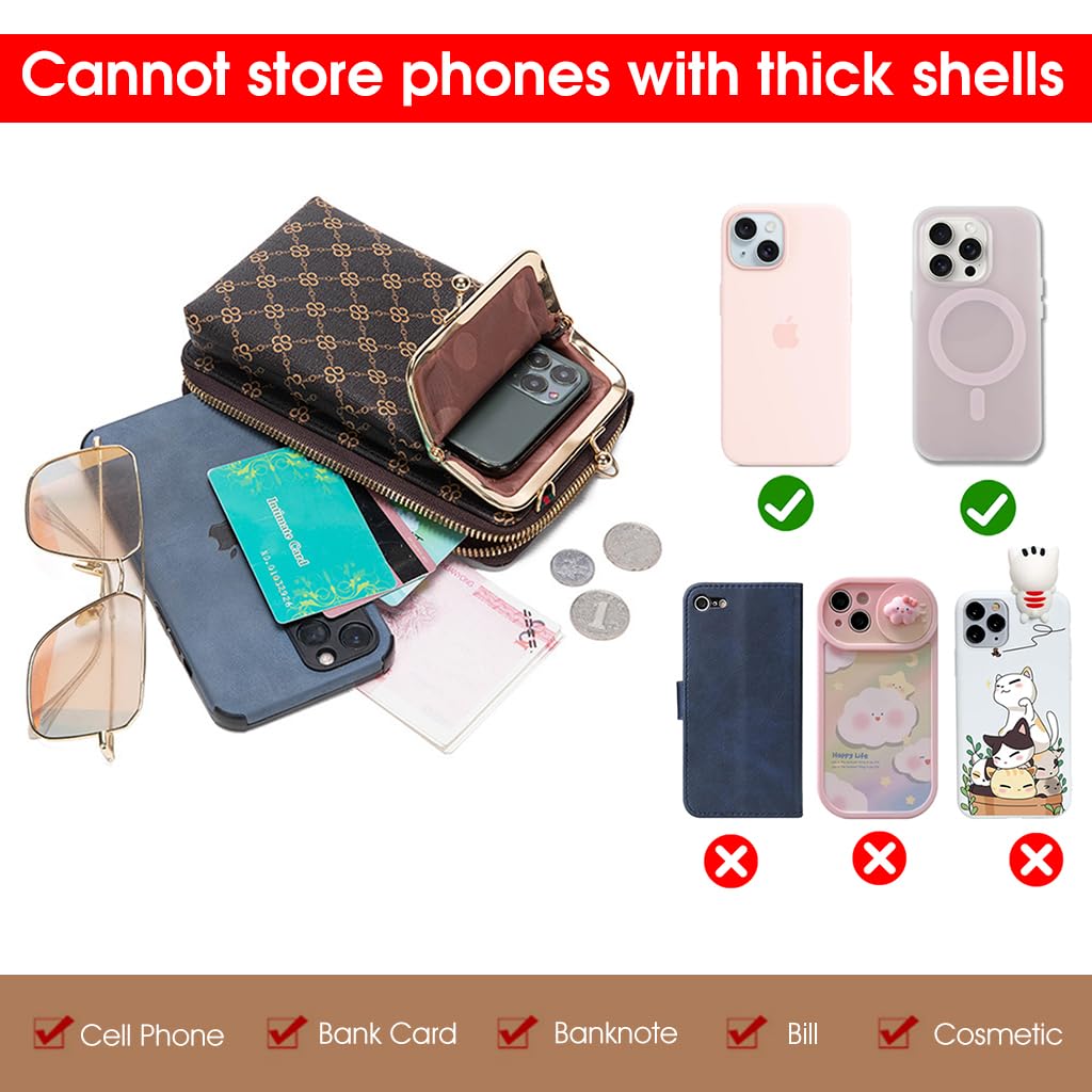 PALAY Crossbody Phone Bag for Women with 7in Size and Adjustable Detachable Strap | Brown PU Leather Wallet Purse