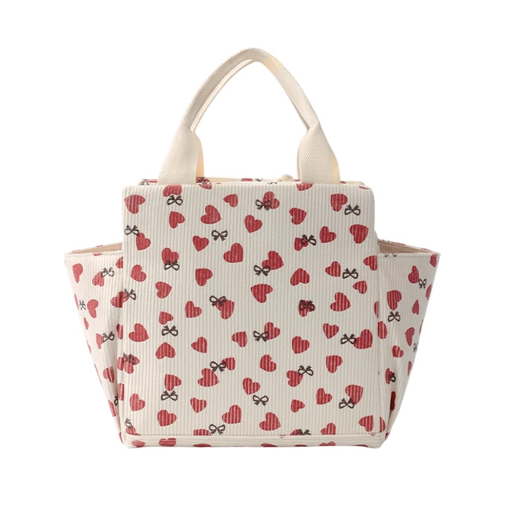 PALAY Lunch Bag for Office with Thermal Insulation and Side Pockets | Corduroy Strawberry Design