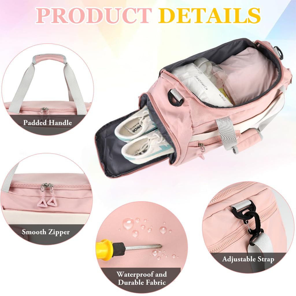 PALAY Gym Bag for Fitness and Travel with Shoe Compartment featuring Waterproof Oxford Cloth | Lightweight Shoulder Duffle in Pink
