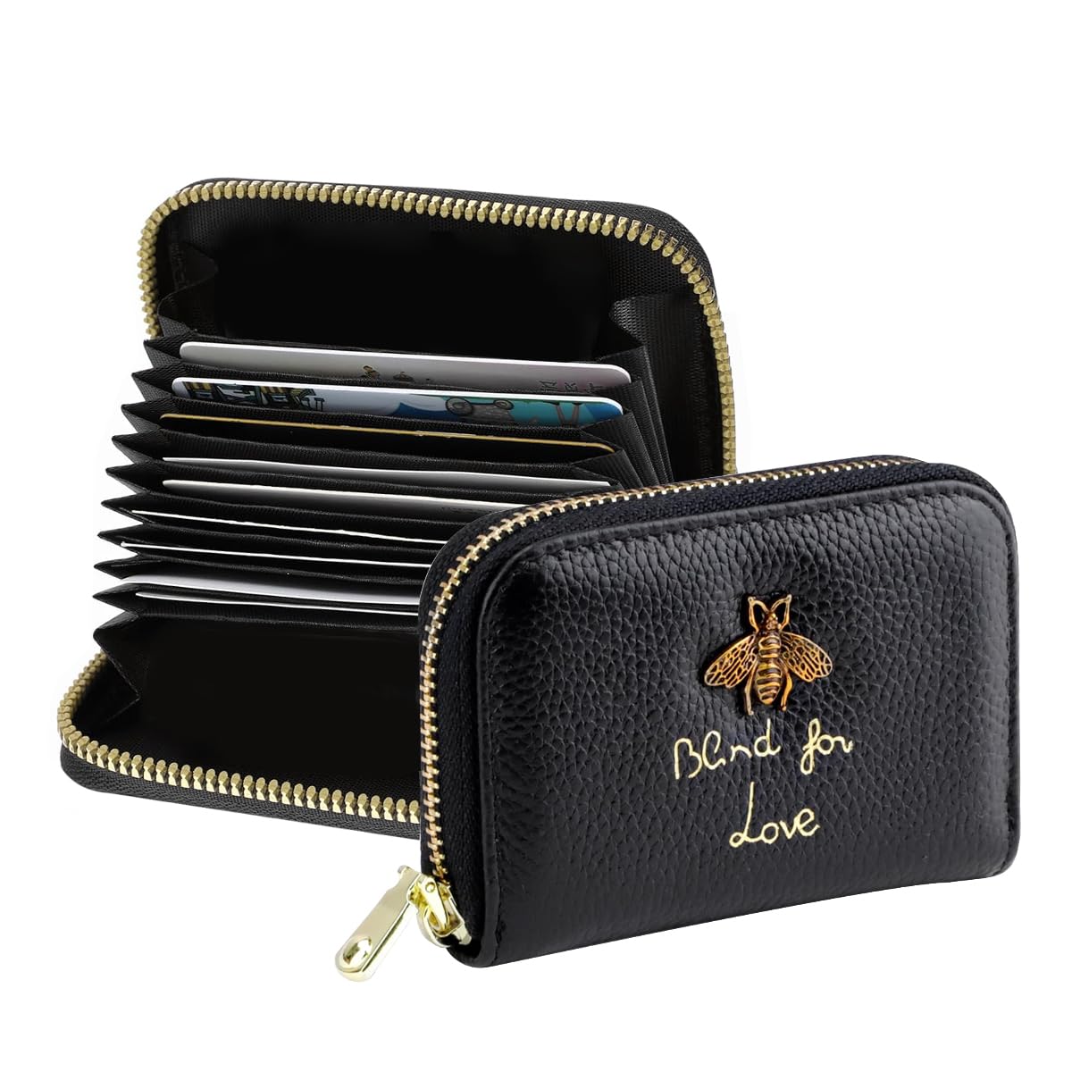 PALAY Women Card Bag with 12 Card Slots and RFID Blocking 10.5x8cm PU Leather Black