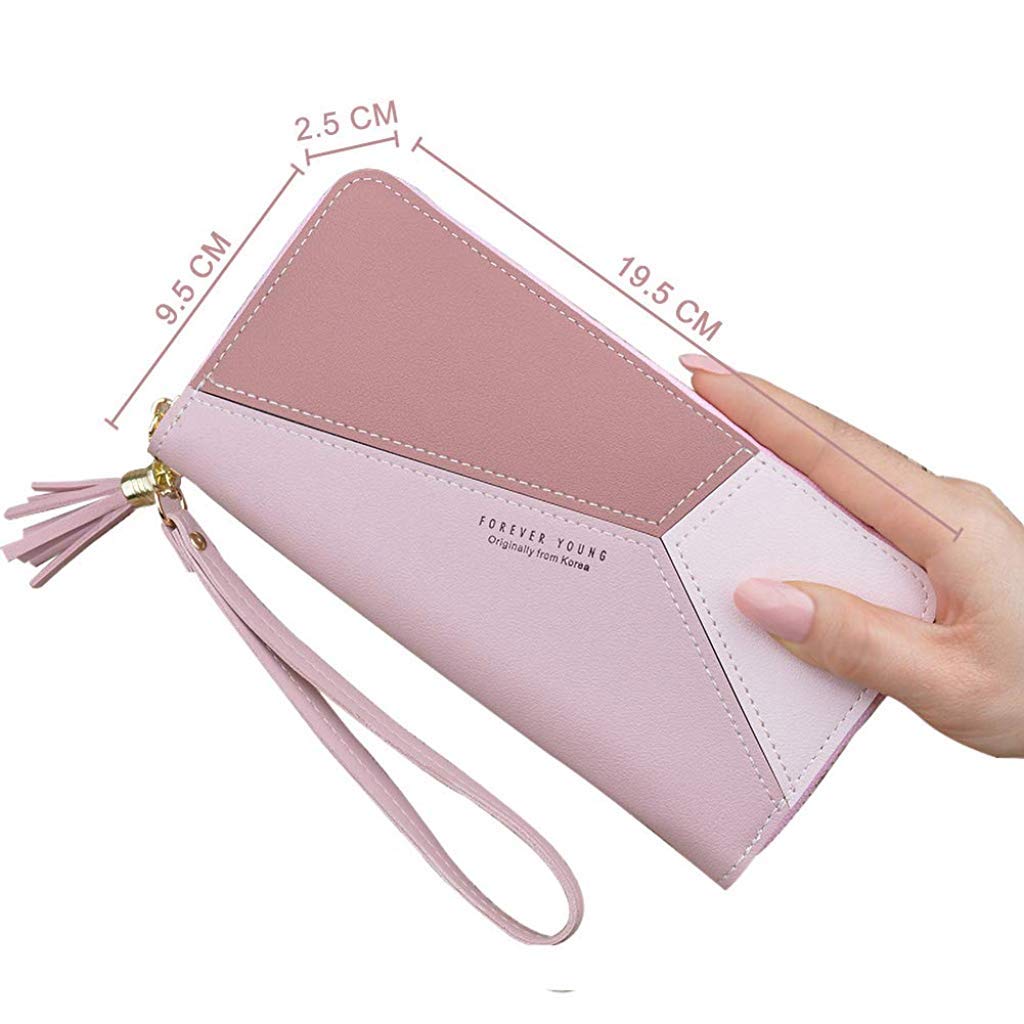 SANNIDHI® Women's Long Wallet Tassel PU Leather Multi- Slots Girls Zipper Coin Large Purse Wallet for Women(Pink)