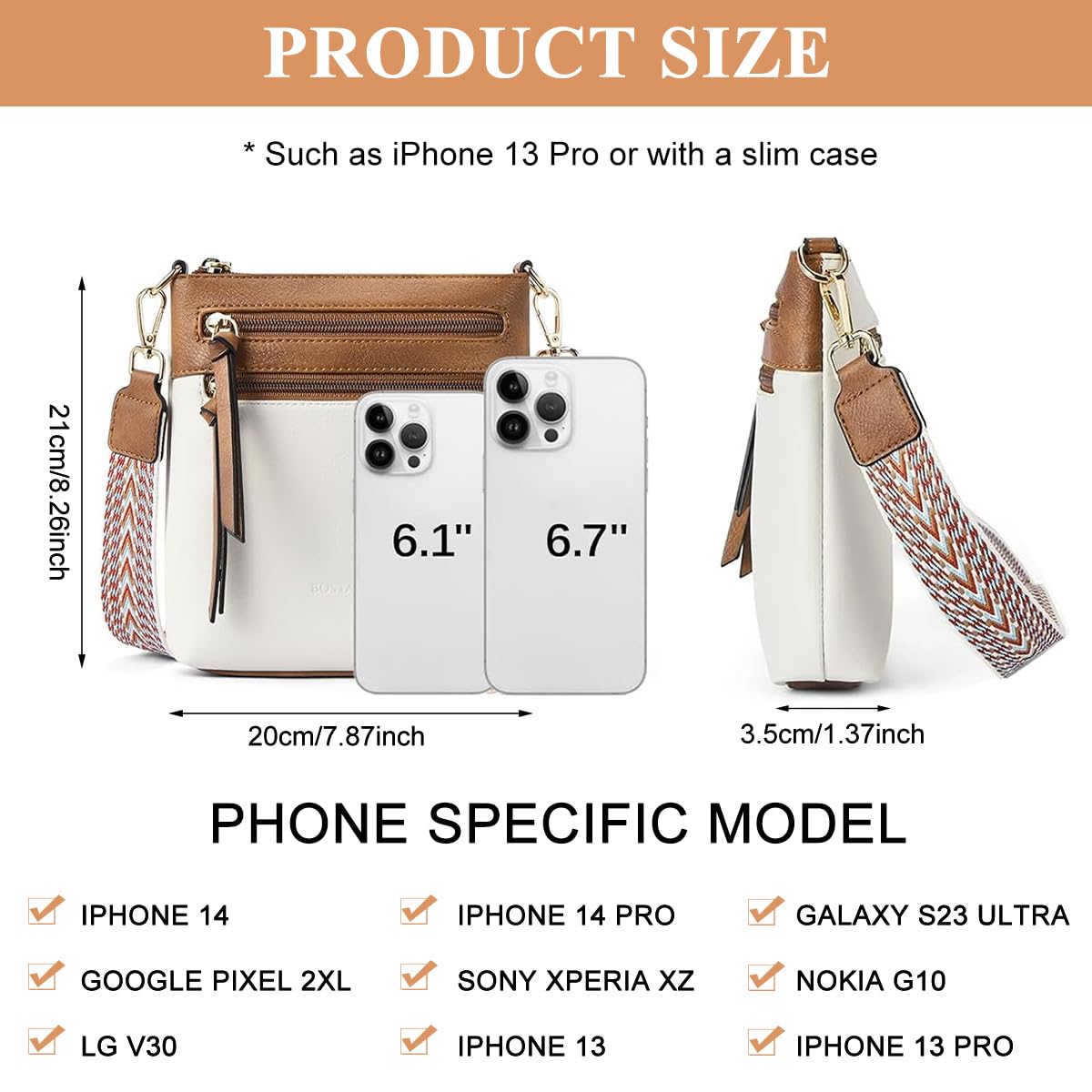 PALAY Crossbody Bags for Women with Triple Layer Design and Jacquard Strap | White PU Leather