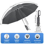 PALAY Umbrella with Reflective Strip and Auto 3 Fold Design featuring 10 Dual Ribs | Grey