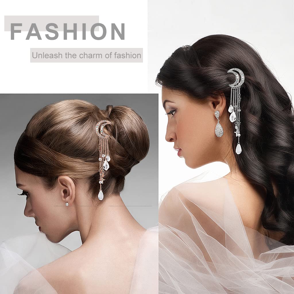 PALAY Hair Clips for Weddings and Parties featuring Moon Tassel Design 2 Pcs Gold | Alloy Hair Accessories for Women
