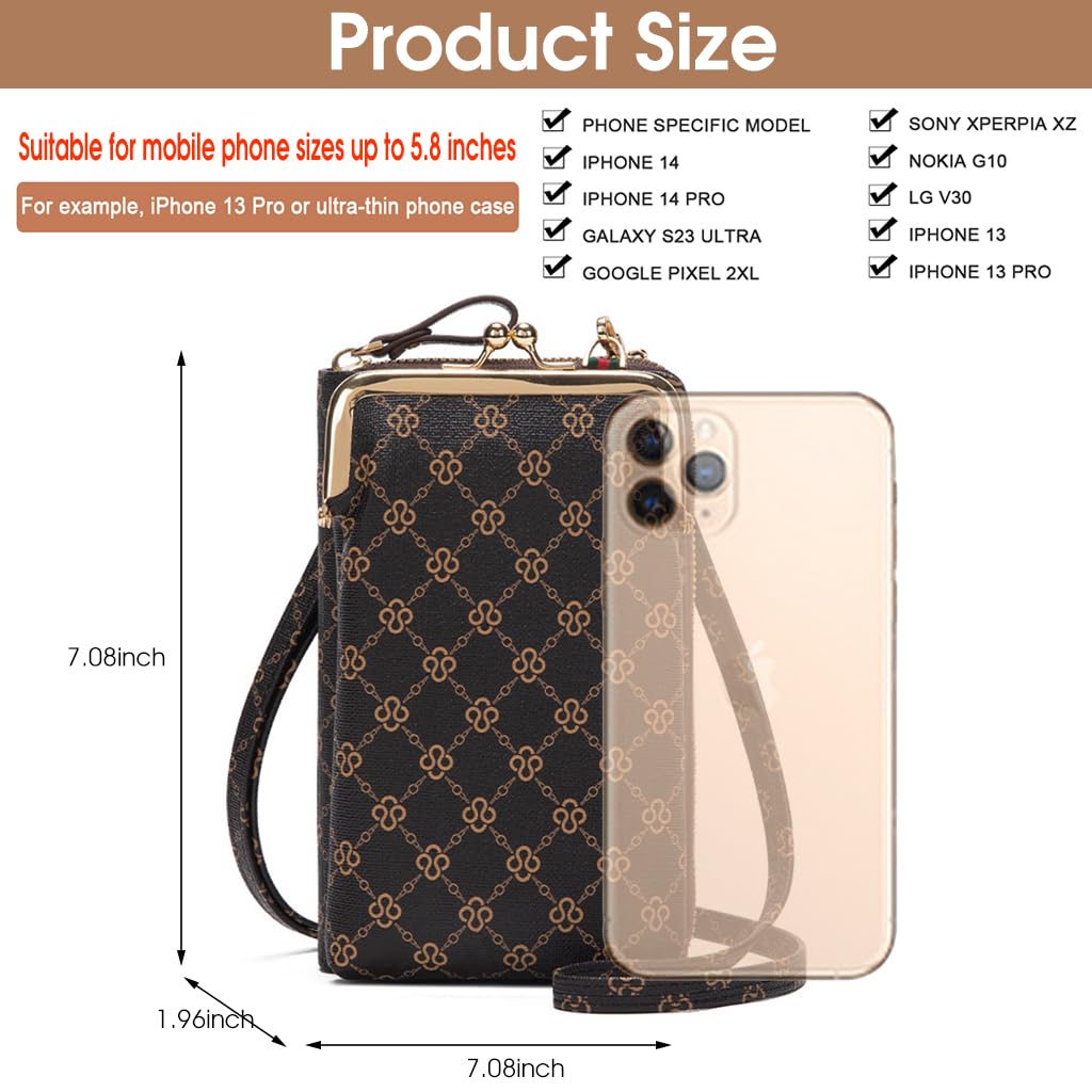 PALAY Crossbody Phone Bag for Women with 7in Size and Adjustable Detachable Strap | Brown PU Leather Wallet Purse