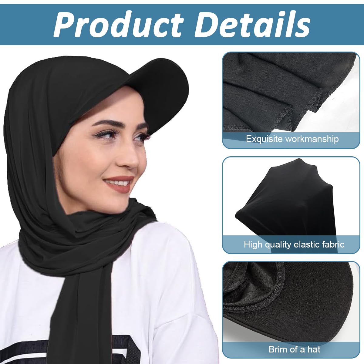 PALAY Hijab Scarf for Sun Protection with 62.99 x 22 in Coverage | Black Chiffon Wrap