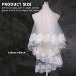 PALAY Bridal Veil for Wedding and Bachelorette Party with Lace Floral Edge 150cm Pure White Tulle