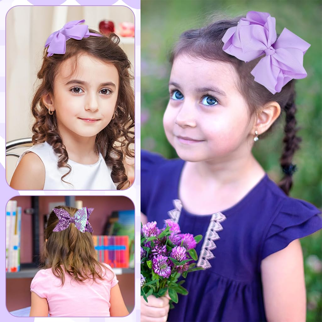 PALAY® Set of 15 Kawaii Bow Hair Accessories for Girls Purple Bow Hair Ties Purple Sequin Bow Barrette Hair Clips Headband Purple Hair Elastics Fashion Princess Girls Hair Accessories Head Pieces