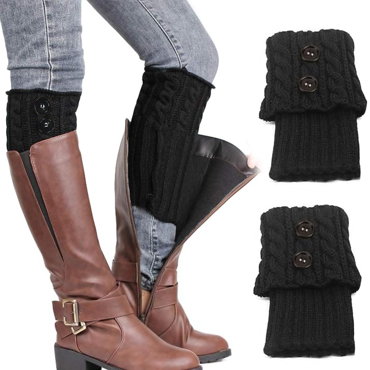 PALAY Winter Leg Warmers for Women featuring Crochet Knitted Acrylic Design | 1 Pair Black