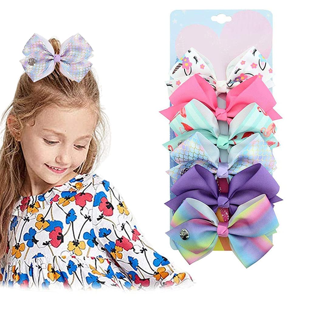 PALAY® Bows Alligator Clips Unicorn Grosgrain Ribbon Hair Barrettes Accessories For Ubisex - 6 Pieces, Multicolor