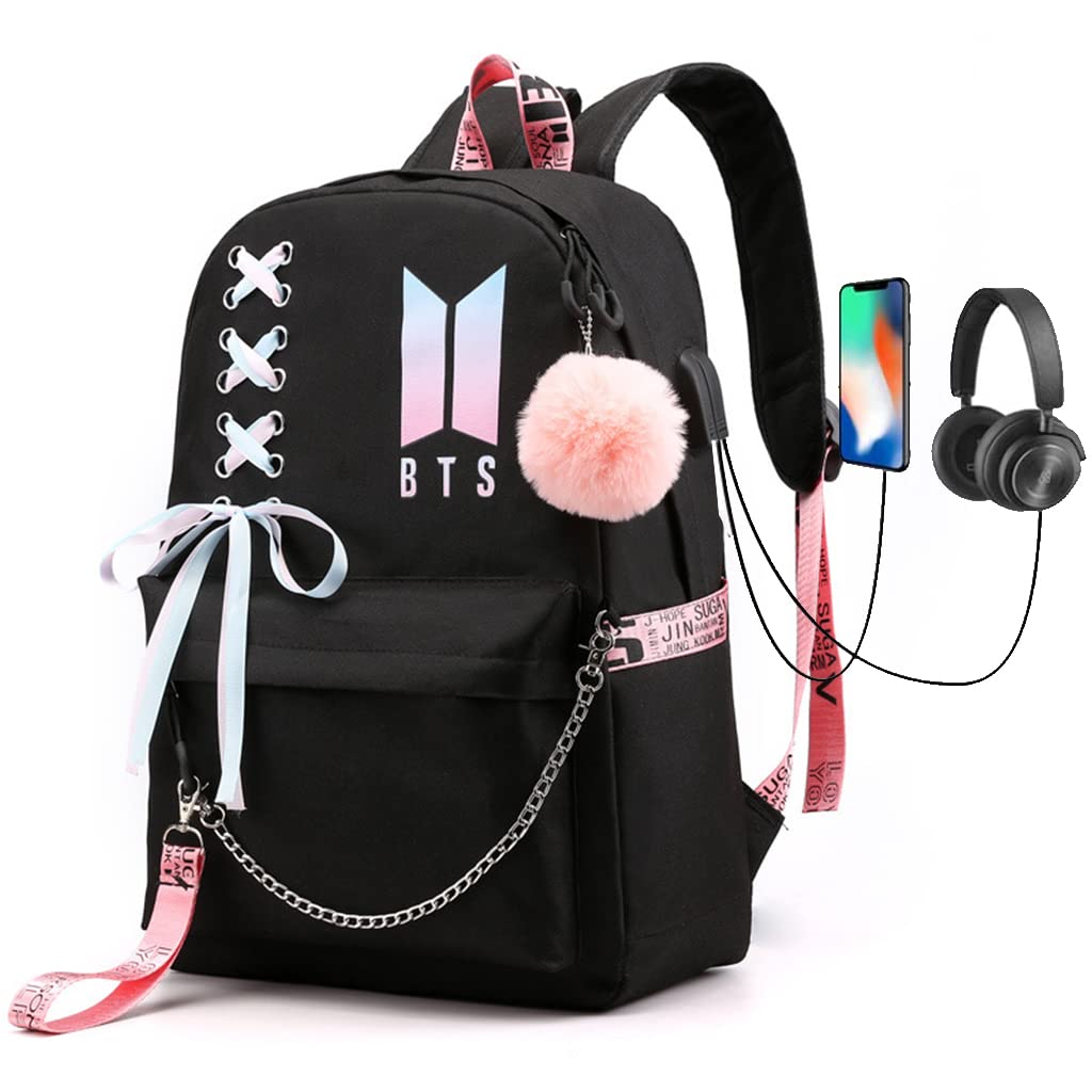 PALAY School Backpack for College Girls with USB Charging and Headphone Port 35L Black