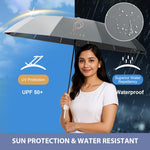 PALAY Umbrella for Sun and Rain Protection with 23 in Canopy and Automatic Open Close | Grey