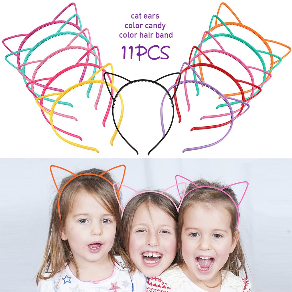 PALAY® 11pcs Cat Ears Headbands Plastic Kitty Hairband Hair Hoops Party Costume Daily Decorations Bunny Bow Headwear Cats