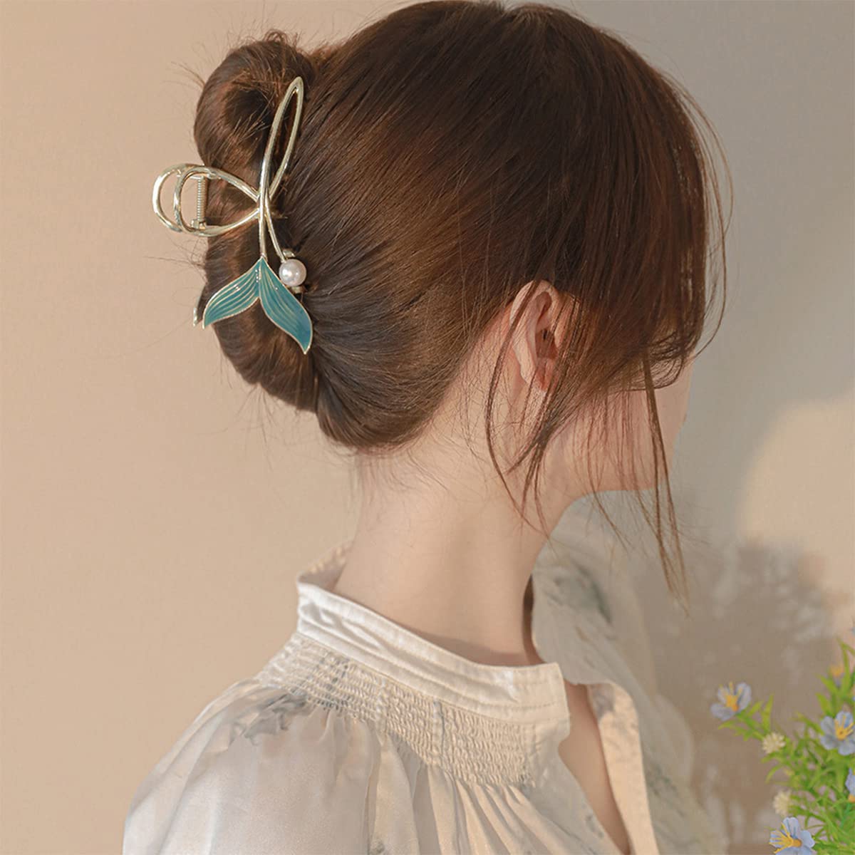 PALAY Hair Claw Clip for Women with Mermaid Pearl Design and Non Slip Metal Hold | Elegant Styling Accessory