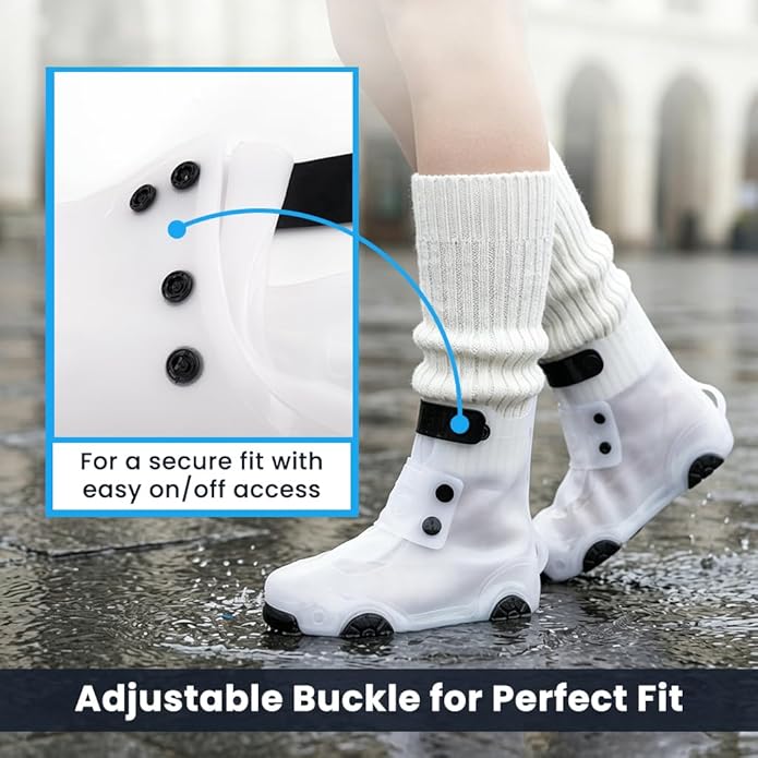 PALAY® Kids Rain Boot Covers, Waterproof Shoe Covers, Unisex, Reusable, Overshoes, White, Size L