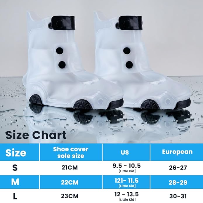 PALAY® Kids Rain Boot Covers, Waterproof Shoe Covers, Unisex, Reusable, Overshoes, White, Size L