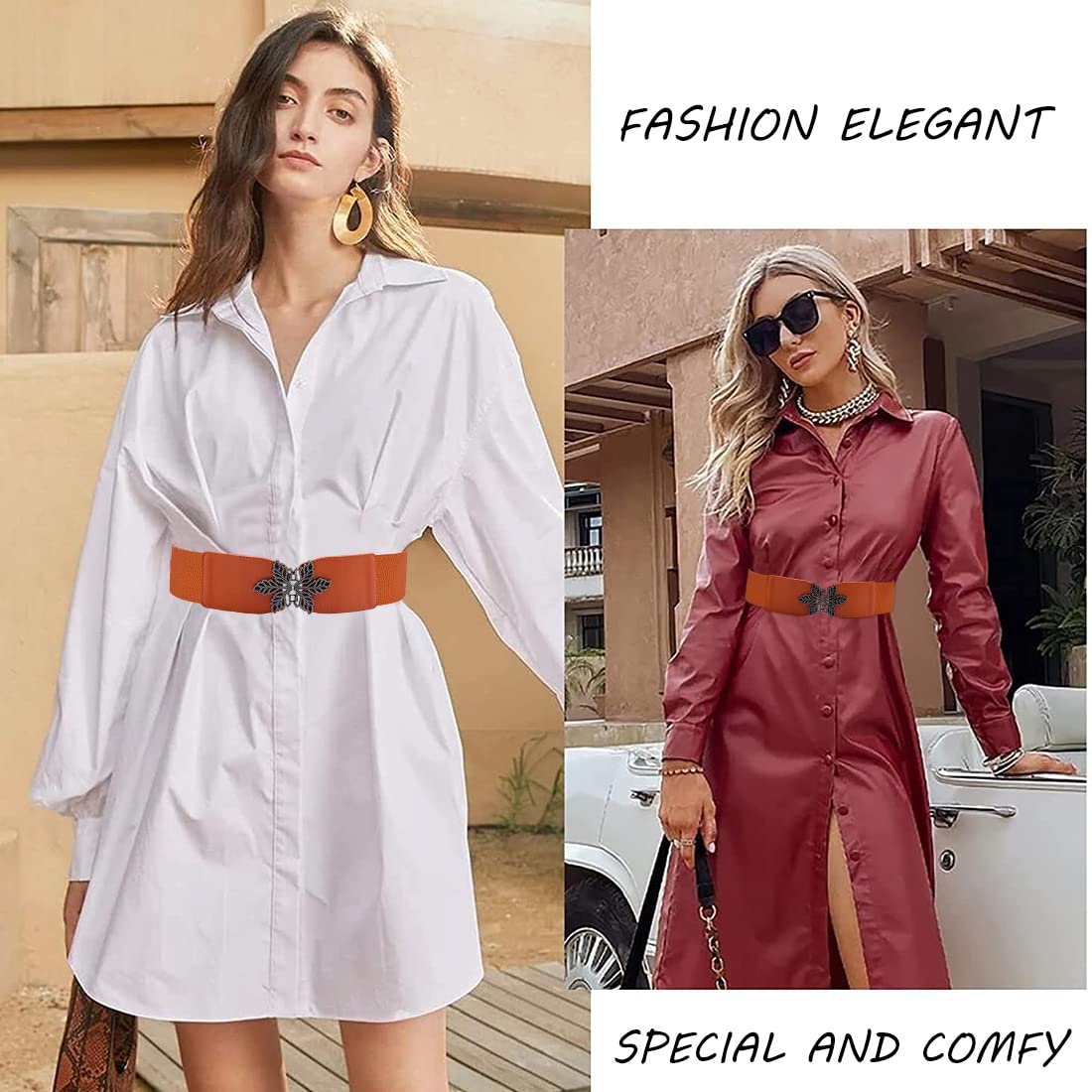 PALAY Women Stretchy Belt for Dresses and Blazers featuring Interlocking Buckle 68cm Dark Brown
