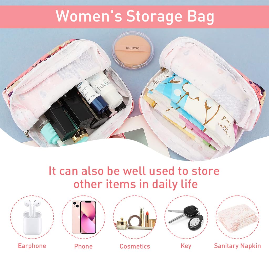 PALAY® Sanitary Pads Storage Pouch Cartoon Canvas Zipper Pouches Storage Pouches Coin Bags Multi-purpose Cartoon Canvas Zipper Pouches Makeup Pouches, 5''x5''