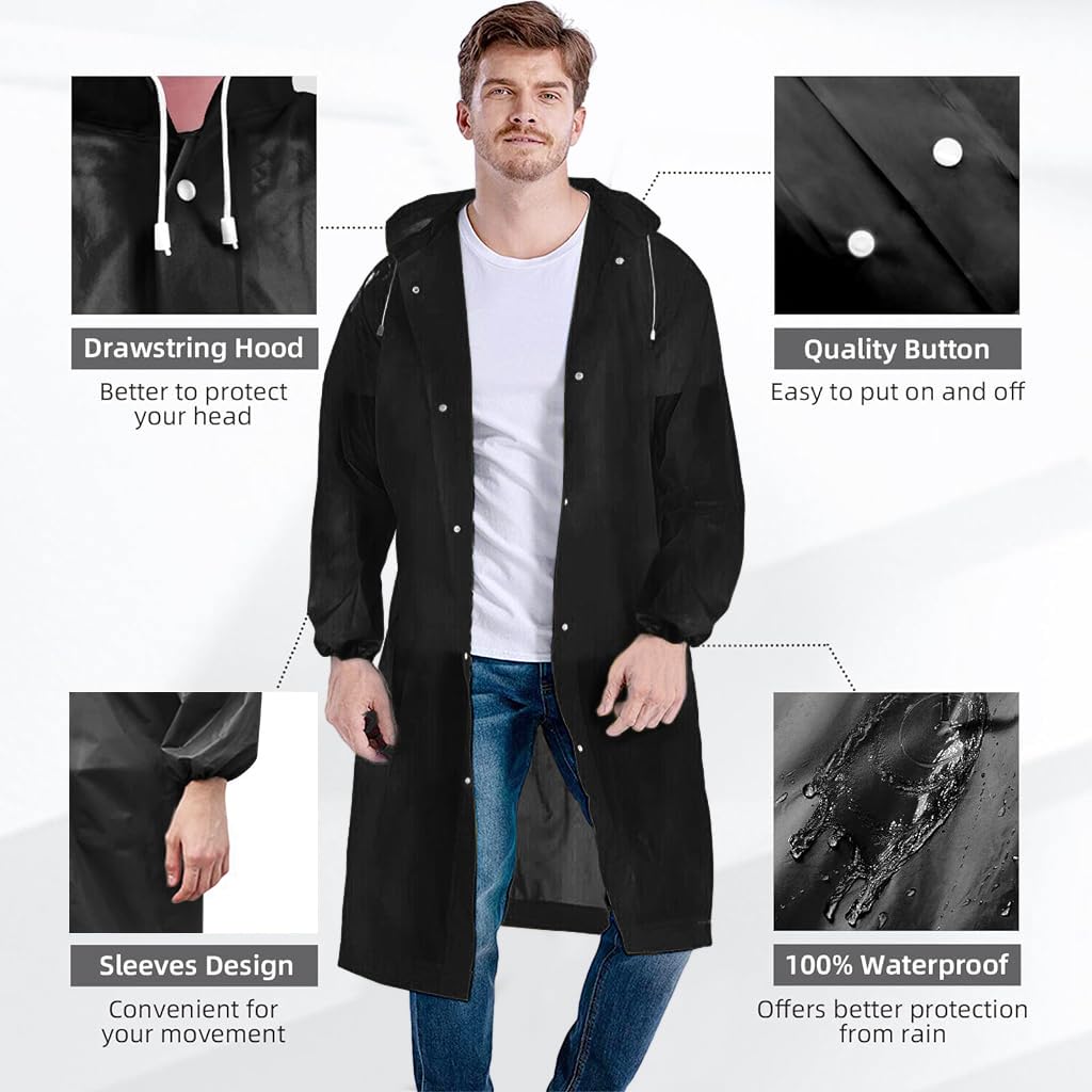 PALAY Rain Ponchos for Camping and Hiking featuring Drawstring Hood and 60 in Length