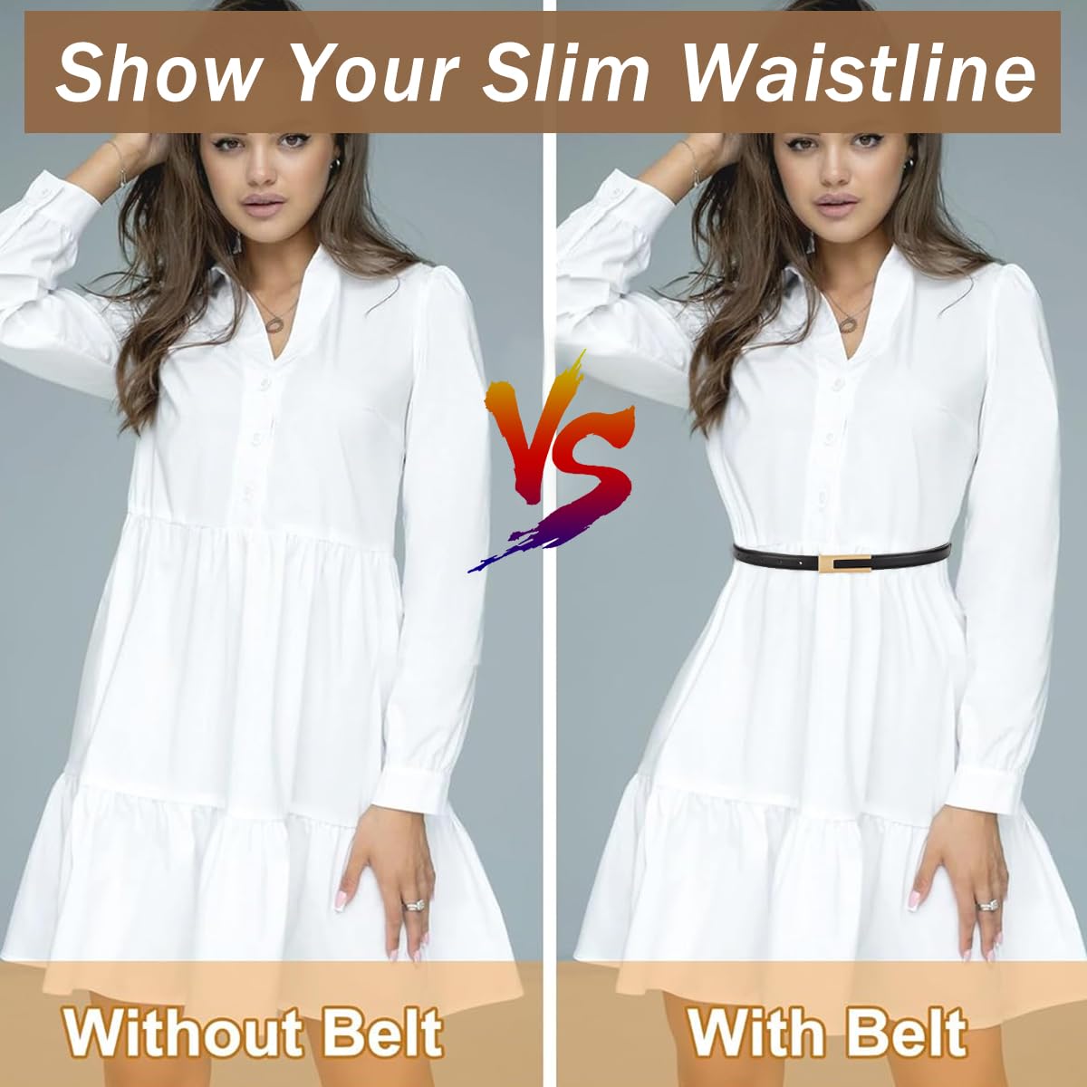 PALAY Women Belts for Jeans Dresses and Pants featuring Gold Buckle | 2Pcs 40in PU Leather