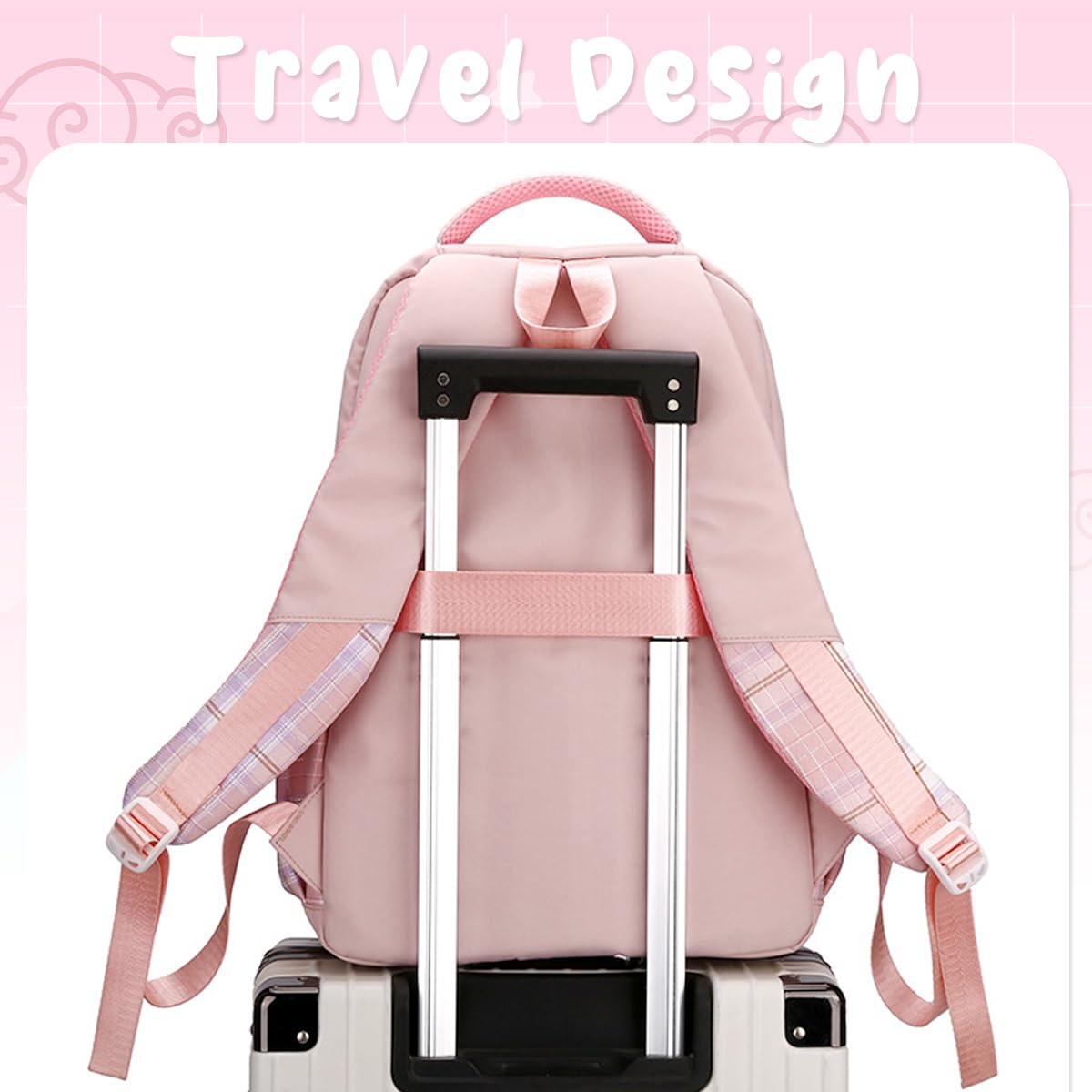 PALAY® BTS Backpack for School Girls 6-12 Years Old Teens Fashion Checked Print BTS School Backpack Large Multi Layer Book Bag Travel Backpack for Teens Students School Gift for Girls, Pink