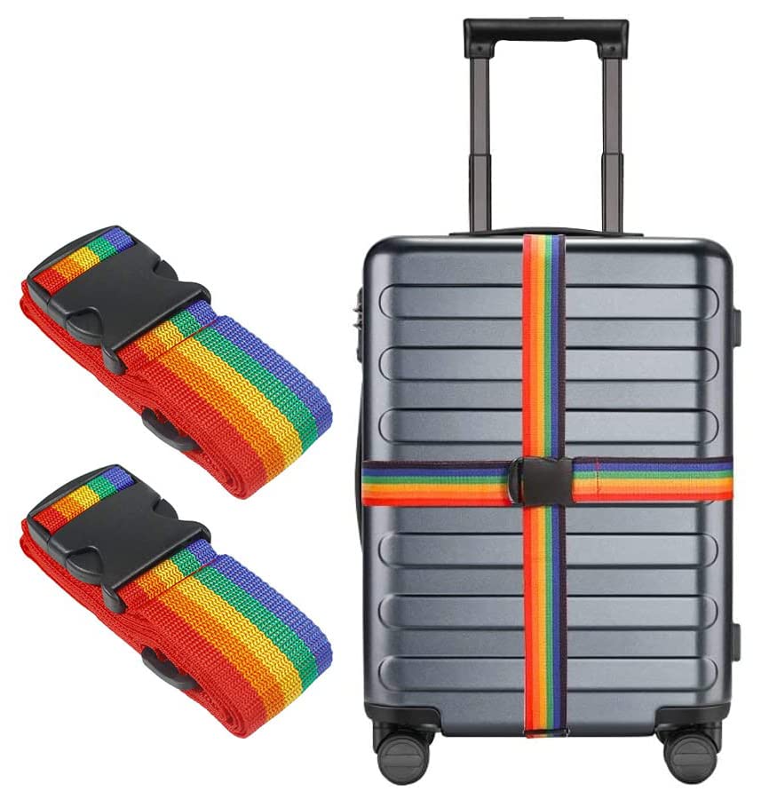 PALAY® Rainbow 2 Pack Heavy Duty TSA Approved Non-Slip Adjustable Suitcase, Travel Luggage Bag Straps Belts with Quick-Release Buckle Accessories