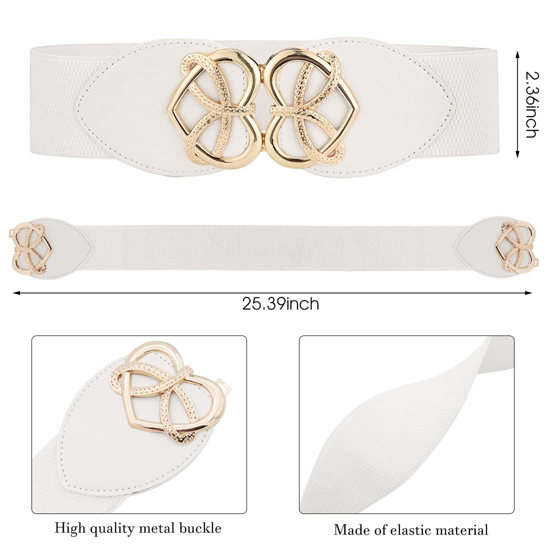 PALAY Women Retro Wide Elastic Waist Belt featuring Alloy Buckle 63cm White for Dresses