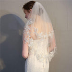 PALAY Bridal Veil for Wedding and Bachelorette Party with Lace Floral Edge 150cm Pure White Tulle